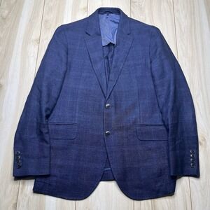 Hackett Mayfair London Wool Linen Blue Plaid Windowpane Sport Coat Mens 40R